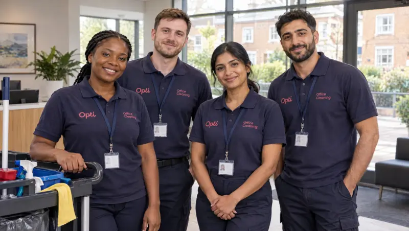 A small, consistent Opti Clean team in uniform