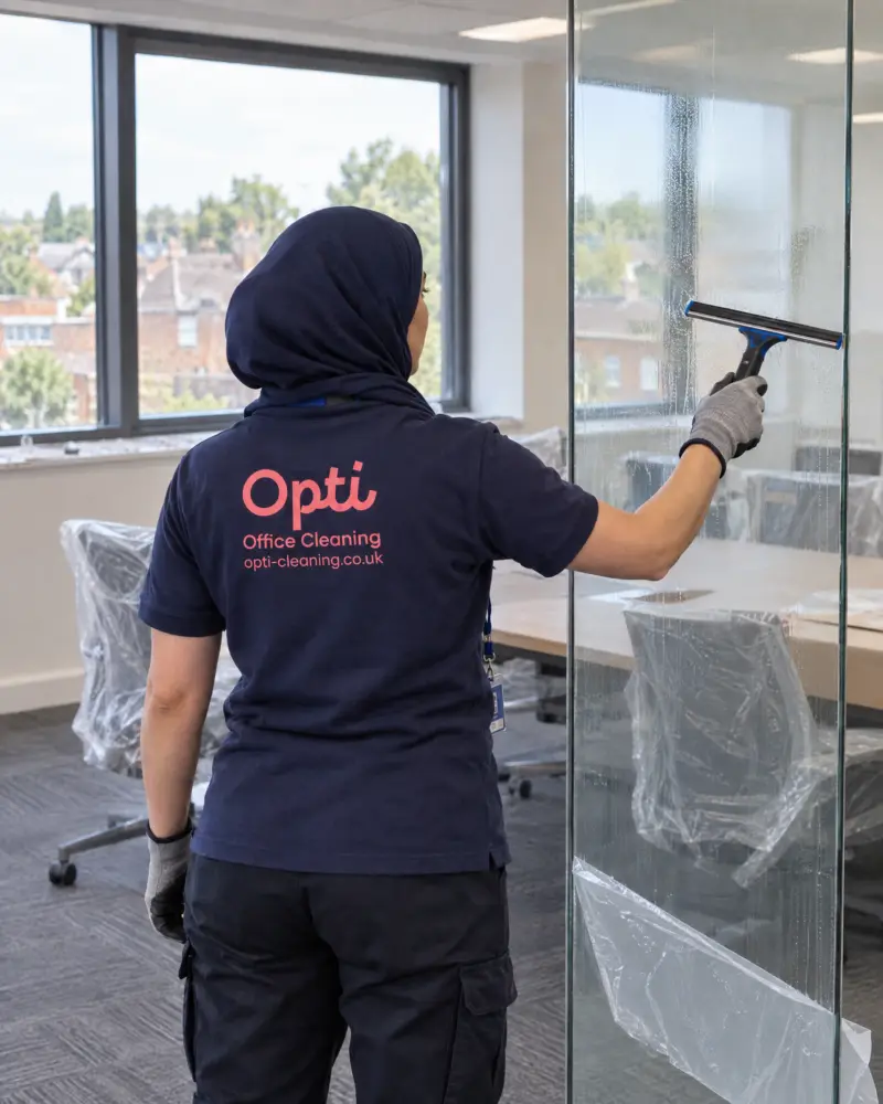 A post-fit-out sparkle clean or office clearance in a bright handover-ready space