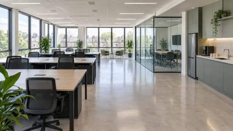 A newly fitted-out office, dust-free and ready to hand over after a builders clean