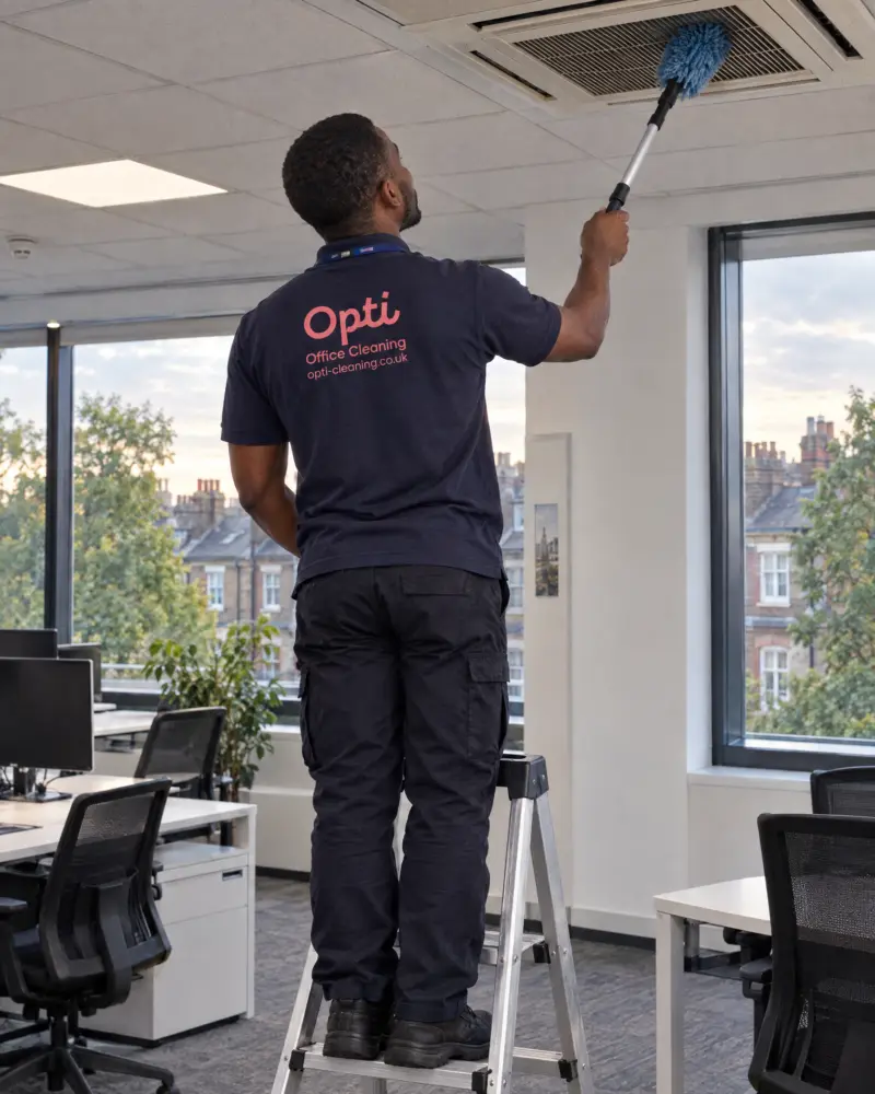 Opti Clean operative deep-cleaning at height in a South West London office