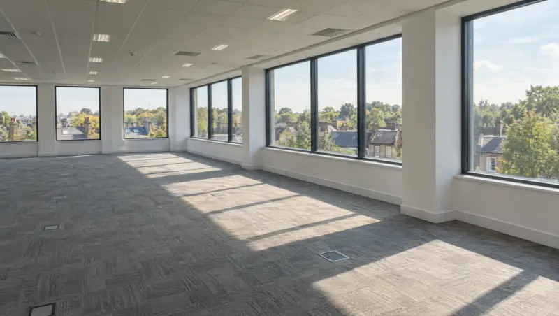 An empty, cleared office floor after an office clearance