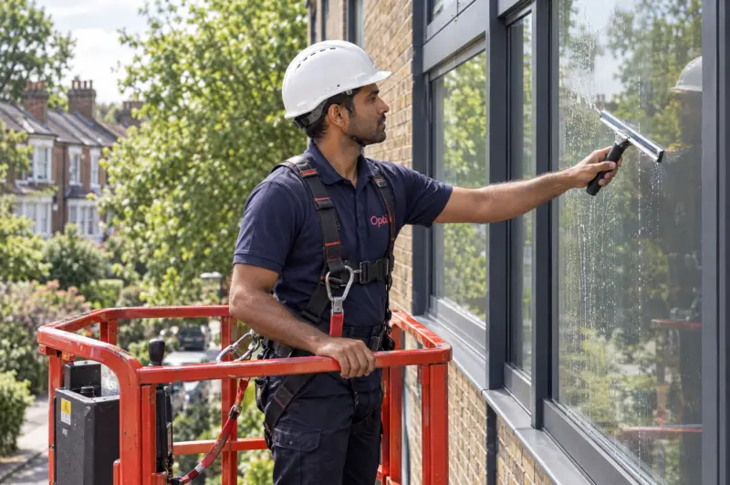 Safe-access work at height on external glass